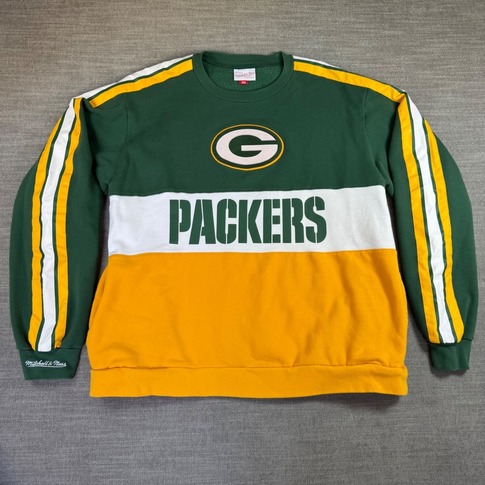 Mitchell & Ness NHL Green Bay Packers Colorblock Crewneck Sweatshirt Men's 3XL *